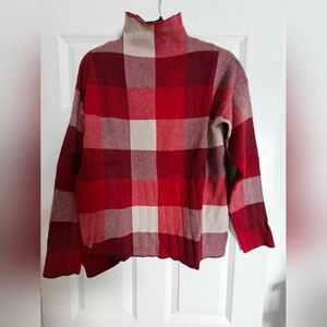Tahari Red and Cream Plaid Turtleneck Sweater